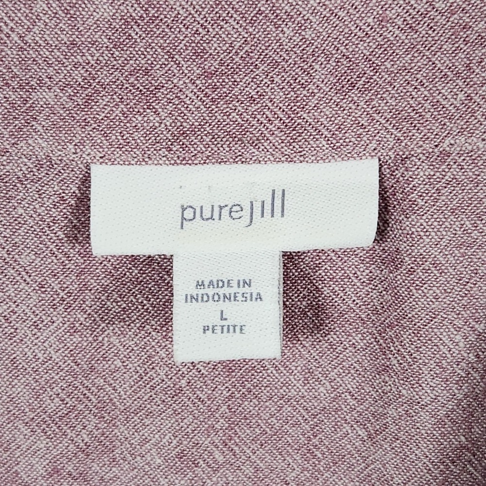 Pure Jill Mauve Linen Blend V-Neck Shift Dress Petite Large Coastal Beachy - Picture 3 of 8